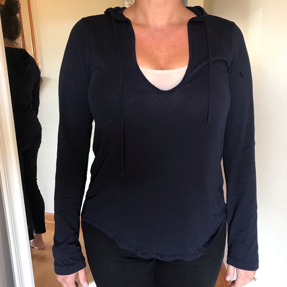 JCrew Hood Scoop Neck Navy Long Sleeve